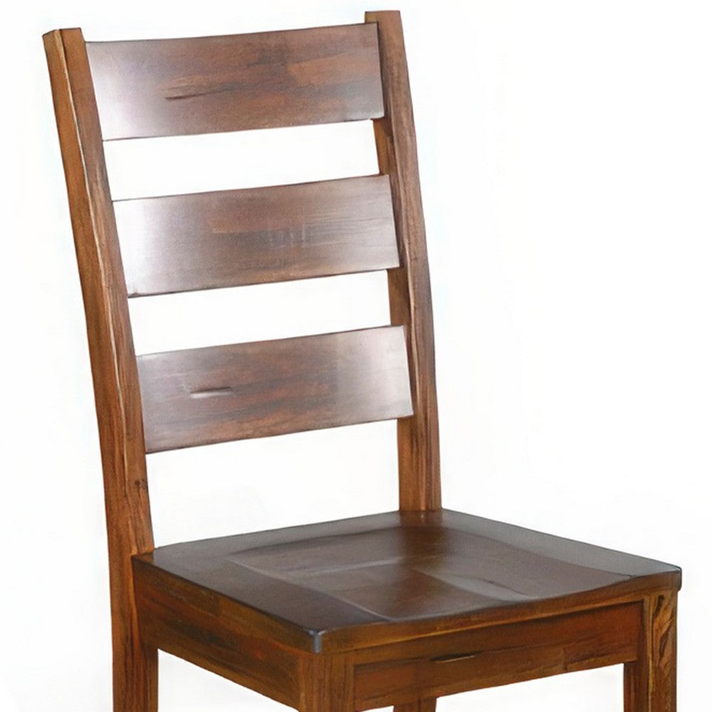 Benjara Reggie Dining Chair Set of 2, Ladderback, Dark Brown Mahogany Wood