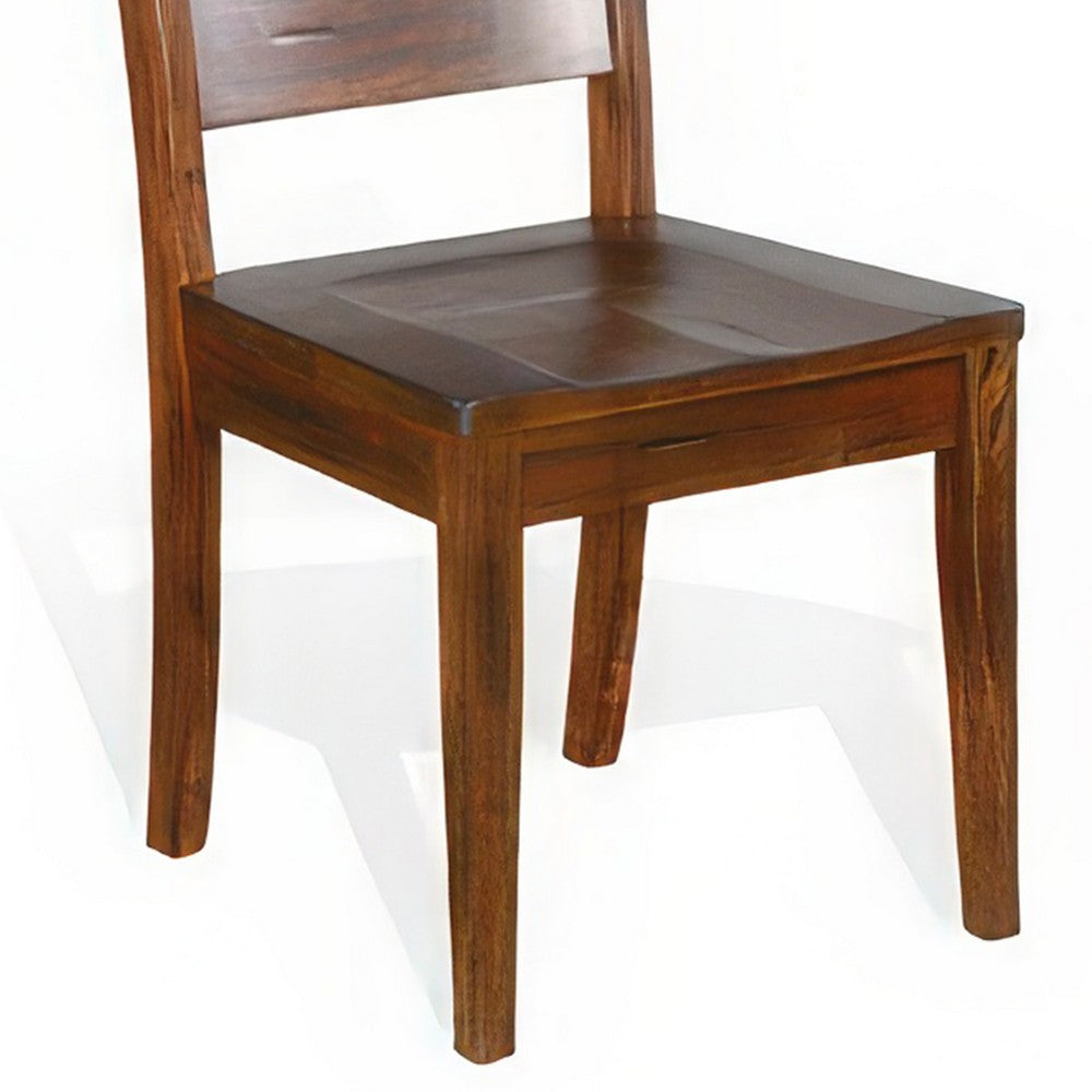 Benjara Reggie Dining Chair Set of 2, Ladderback, Dark Brown Mahogany Wood
