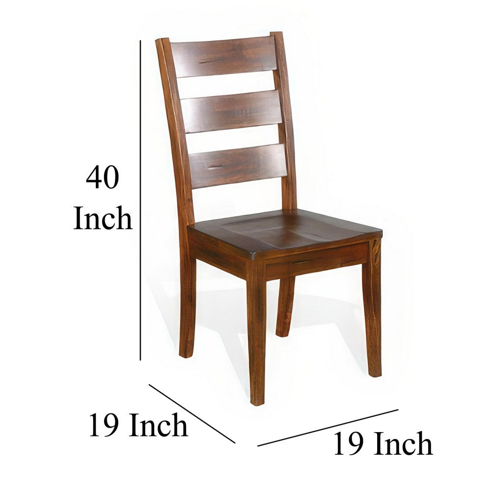 Benjara Reggie Dining Chair Set of 2, Ladderback, Dark Brown Mahogany Wood