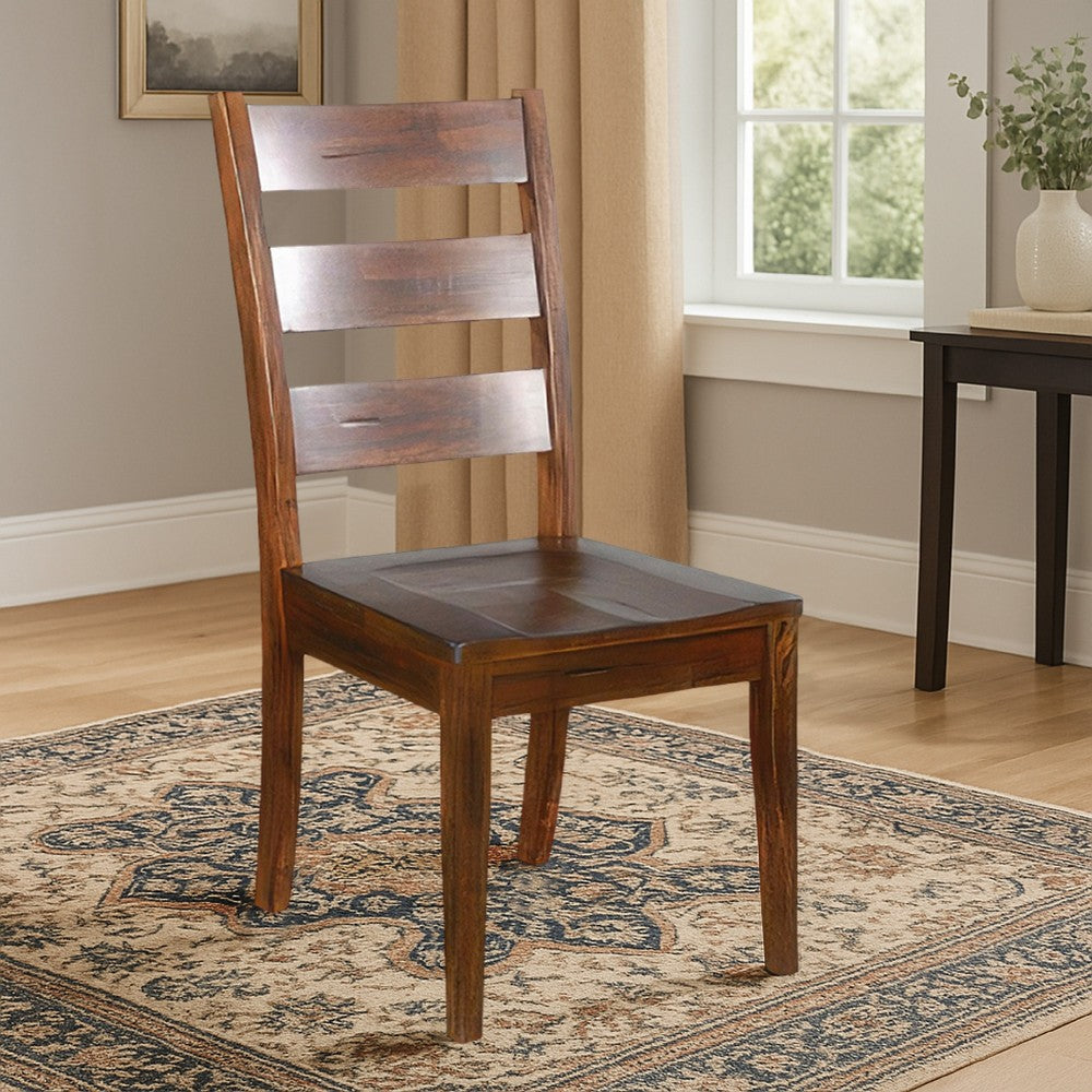 Benjara Reggie Dining Chair Set of 2, Ladderback, Dark Brown Mahogany Wood
