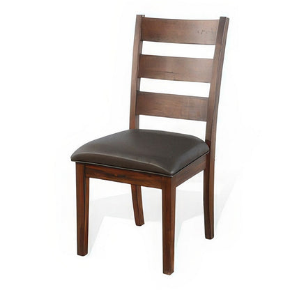 Benjara Reggie Dining Chair Set of 2, Ladderback, Dark Gray Faux Leather Brown