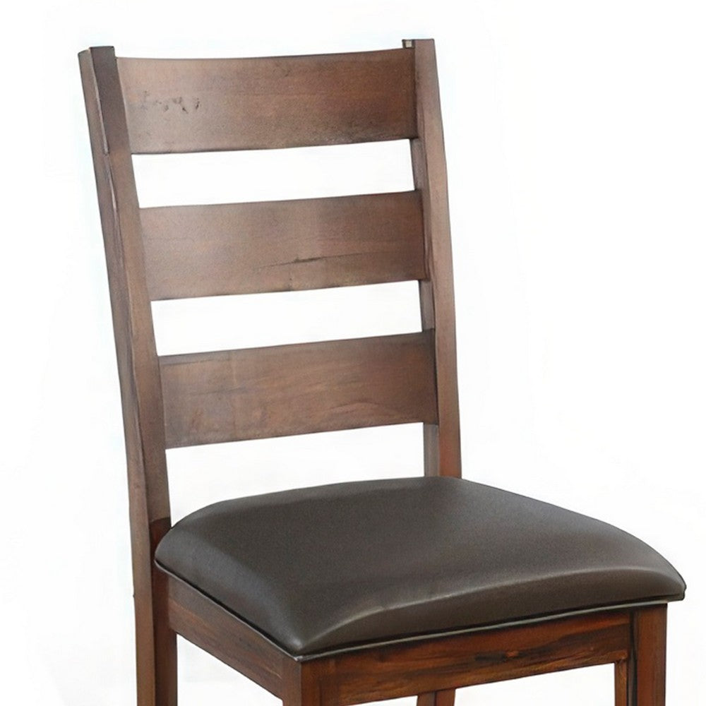 Benjara Reggie Dining Chair Set of 2, Ladderback, Dark Gray Faux Leather Brown