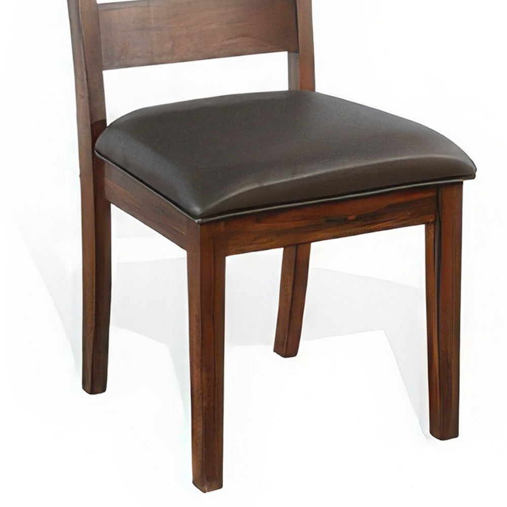 Benjara Reggie Dining Chair Set of 2, Ladderback, Dark Gray Faux Leather Brown