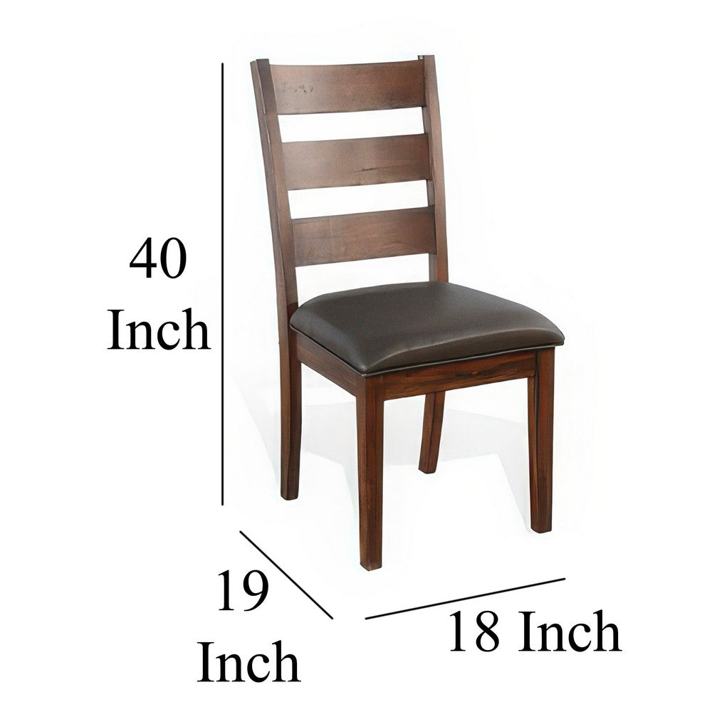 Benjara Reggie Dining Chair Set of 2, Ladderback, Dark Gray Faux Leather Brown