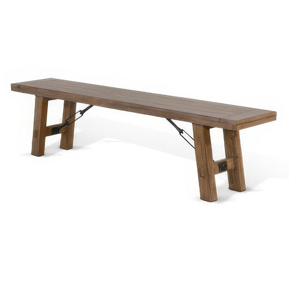 Benjara Yael Bench, 72 Inch Light Brown Mindi And Mahogany, Turnbuckle Accents