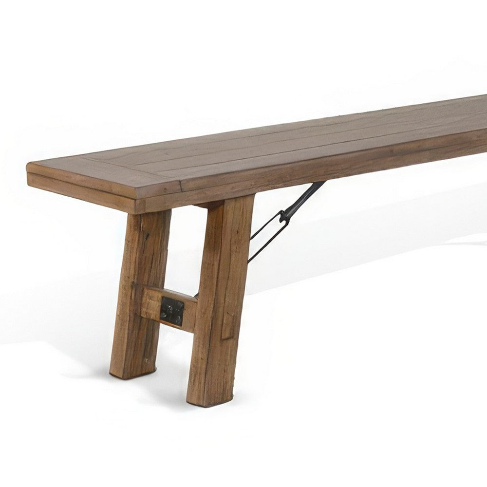 Benjara Yael Bench, 72 Inch Light Brown Mindi And Mahogany, Turnbuckle Accents