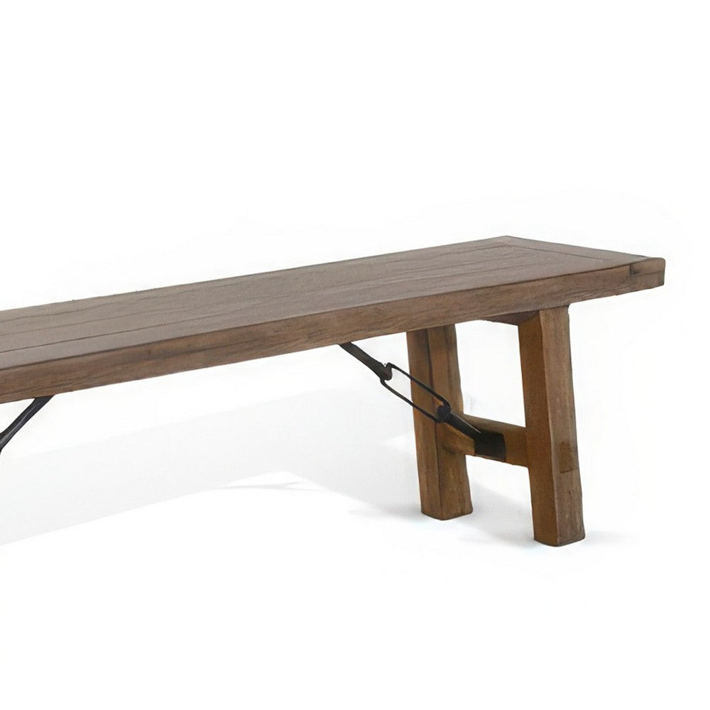 Benjara Yael Bench, 72 Inch Light Brown Mindi And Mahogany, Turnbuckle Accents