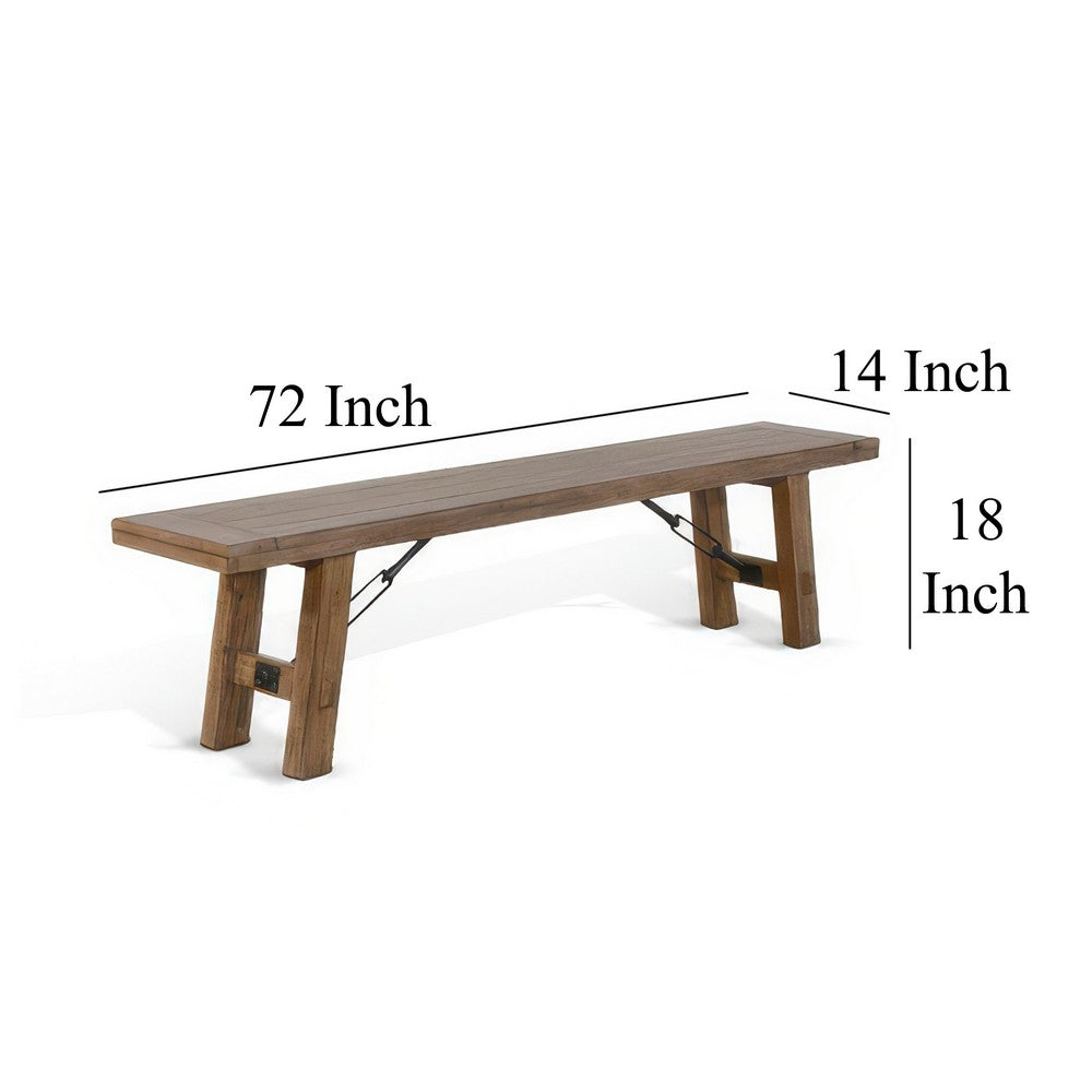 Benjara Yael Bench, 72 Inch Light Brown Mindi And Mahogany, Turnbuckle Accents
