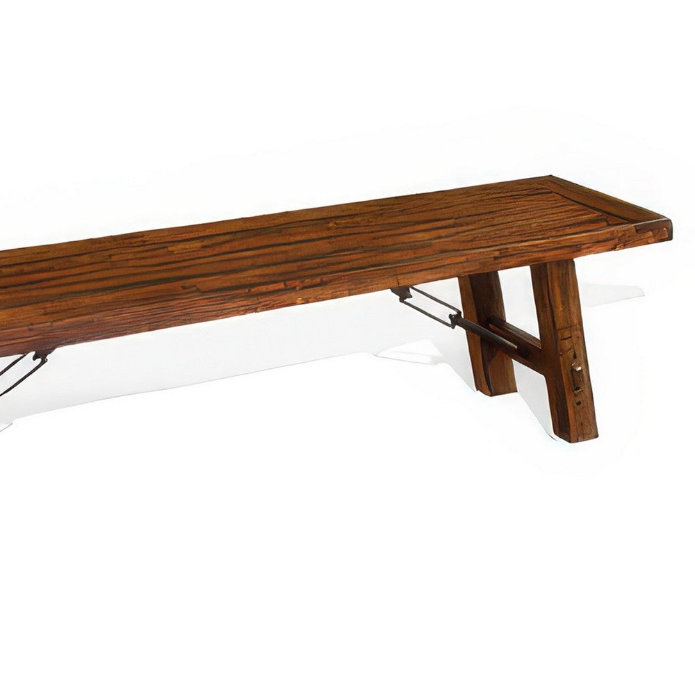 Benjara Reggie Bench, 72 Inch Brown Mahogany Wood, Metal Turnbuckle Accents