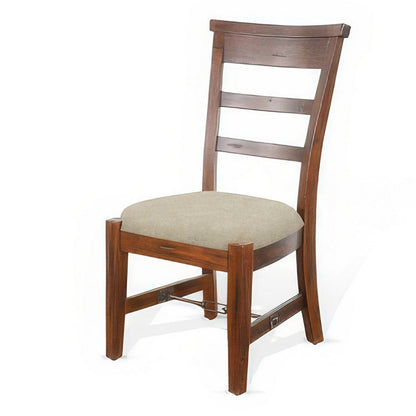 Benjara Reggie Side Dining Chair Set of 2, Ladderback, Beige, Brown Mahogany