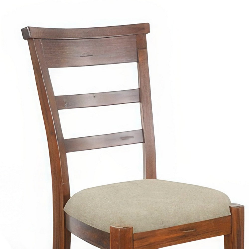 Benjara Reggie Side Dining Chair Set of 2, Ladderback, Beige, Brown Mahogany