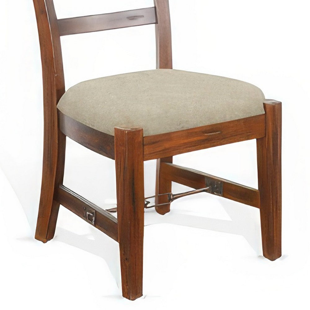 Benjara Reggie Side Dining Chair Set of 2, Ladderback, Beige, Brown Mahogany