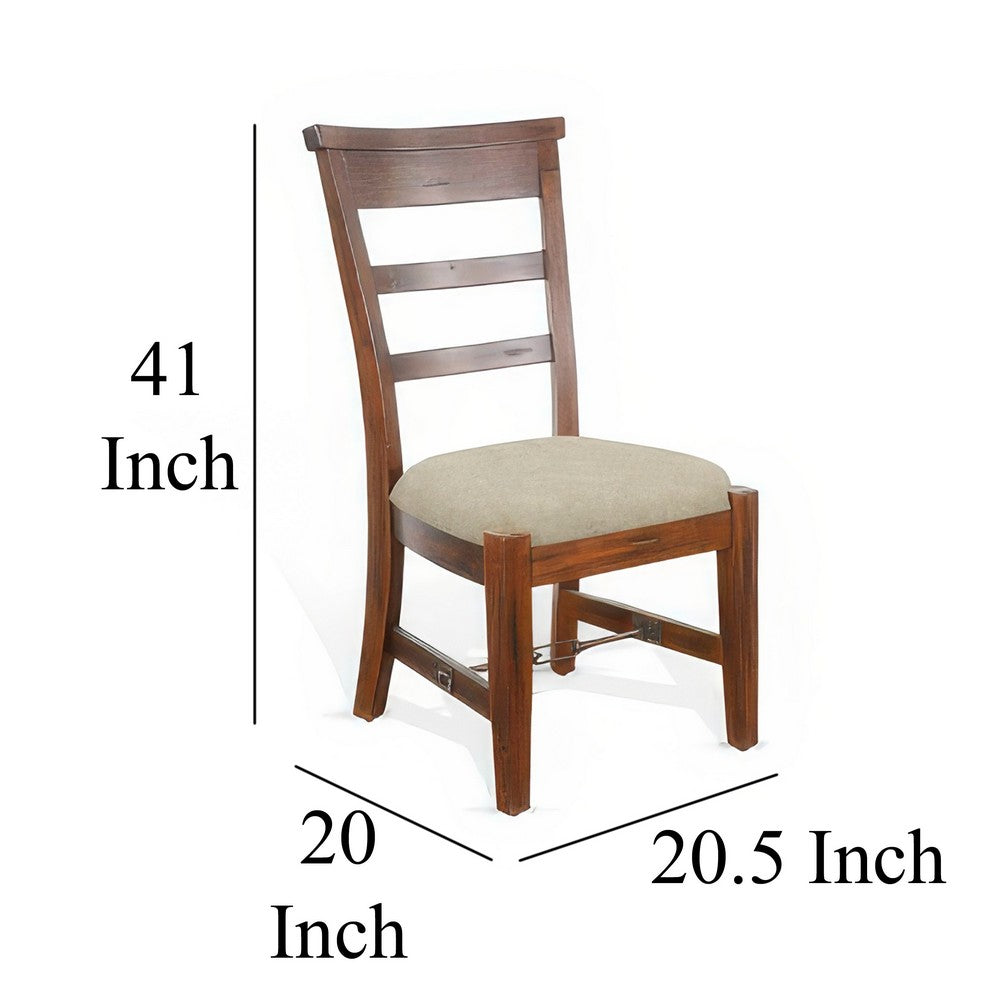 Benjara Reggie Side Dining Chair Set of 2, Ladderback, Beige, Brown Mahogany