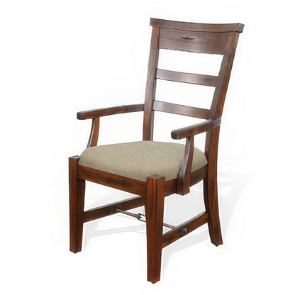 Benjara Reggie Dining Armchair Set of 2, Ladderback Beige, Brown Mahogany Wood