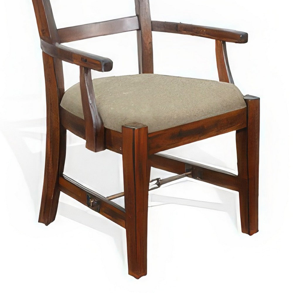 Benjara Reggie Dining Armchair Set of 2, Ladderback Beige, Brown Mahogany Wood