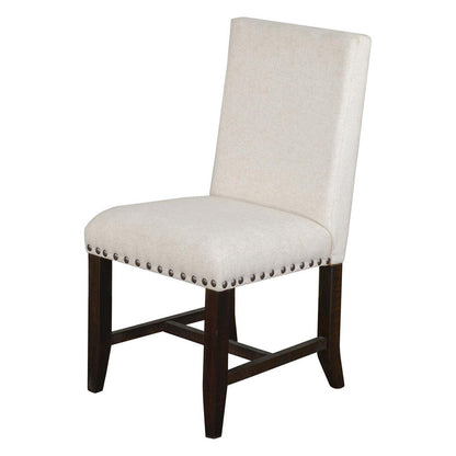 Benjara Anva Dining Chair Set of 2, Ivory, Nailhead Trim, Black Mahogany