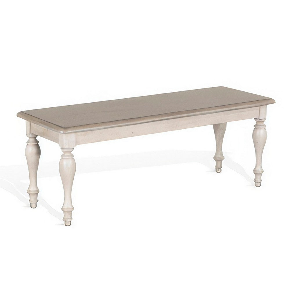 Benjara Sain Dining Bench, Taupe, White Mahogany Wood, Turned Legs, 68 Inch