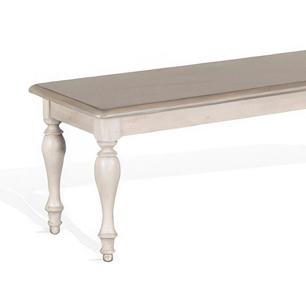 Benjara Sain Dining Bench, Taupe, White Mahogany Wood, Turned Legs, 68 Inch