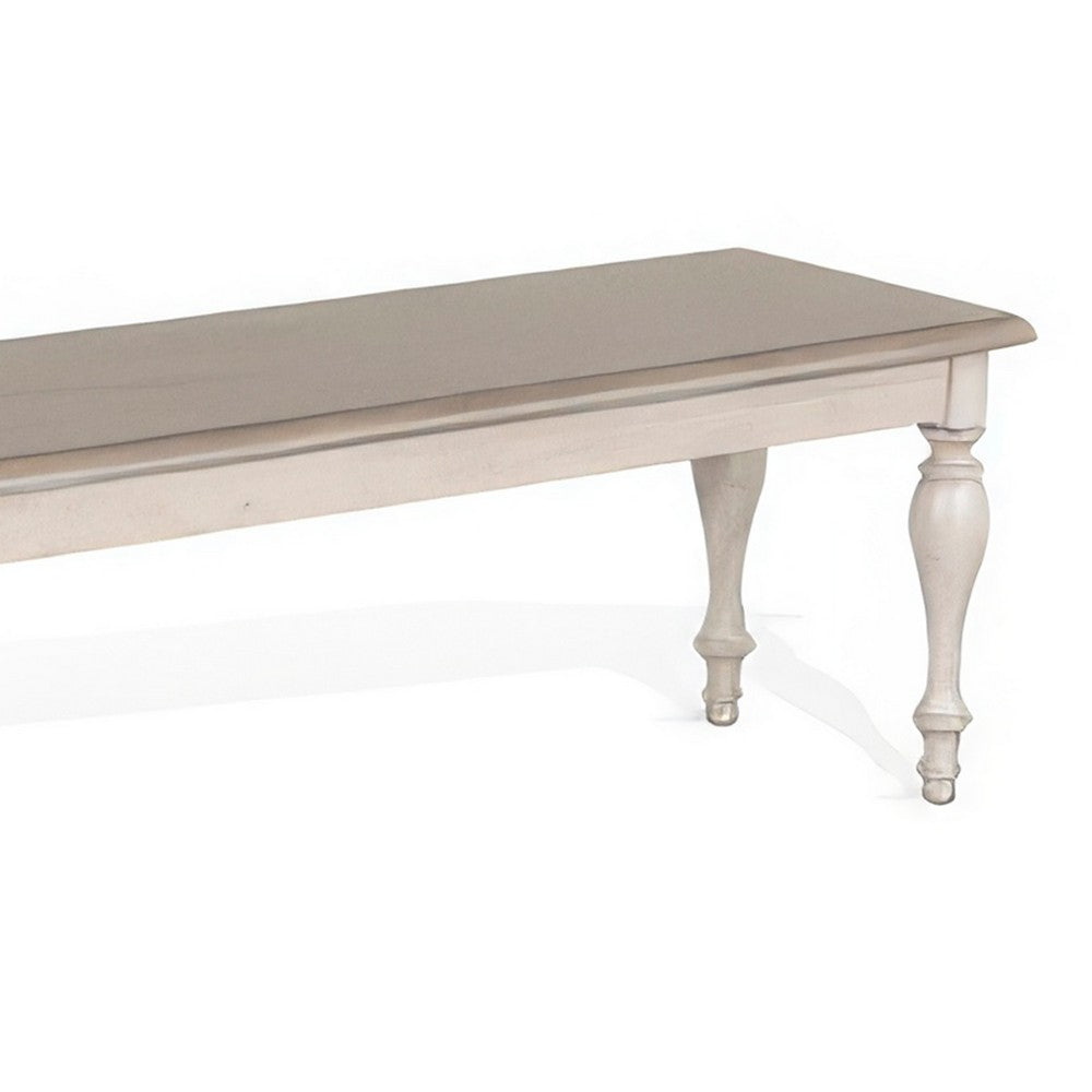 Benjara Sain Dining Bench, Taupe, White Mahogany Wood, Turned Legs, 68 Inch