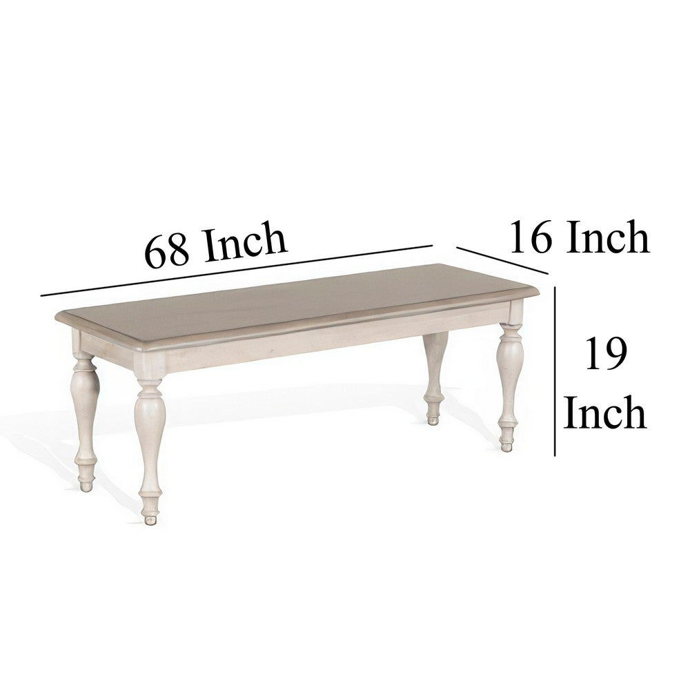 Benjara Sain Dining Bench, Taupe, White Mahogany Wood, Turned Legs, 68 Inch