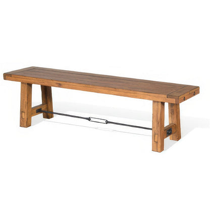 Benjara Jake Dining Bench, Light Brown Mahogany, Turnbuckle Accent, 64 Inch