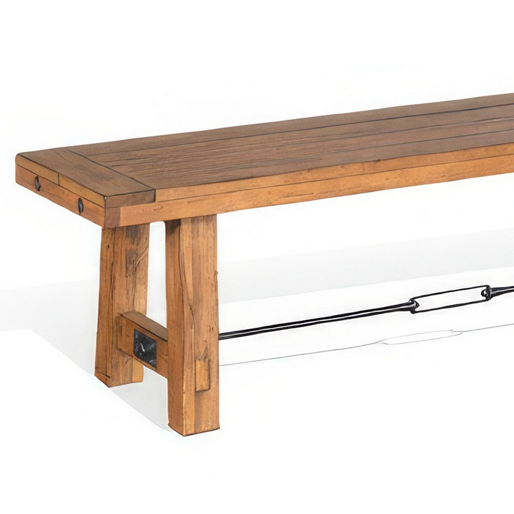 Benjara Jake Dining Bench, Light Brown Mahogany, Turnbuckle Accent, 64 Inch