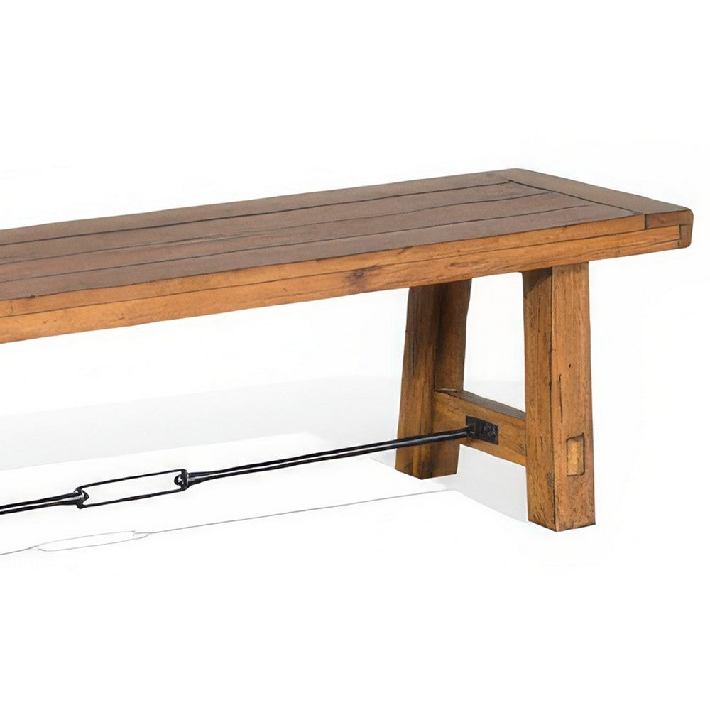 Benjara Jake Dining Bench, Light Brown Mahogany, Turnbuckle Accent, 64 Inch