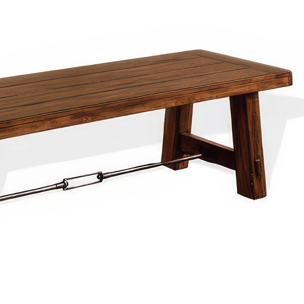 Benjara Reggie Wooden Bench | Rustic Brown Mahogany Wood, Angled Legs | Turnbuckle Accents | 64"