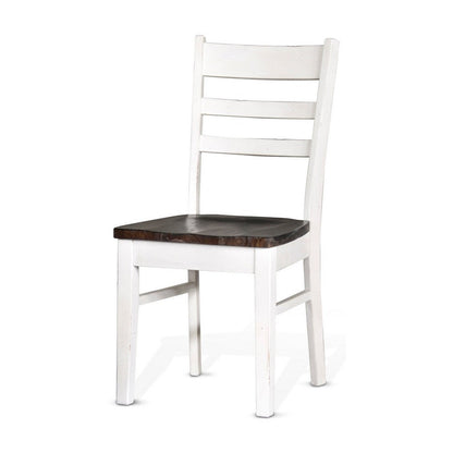 Benjara Orso Dining Chair Set of 2, Ladderback, White And Dark Brown Mahogany