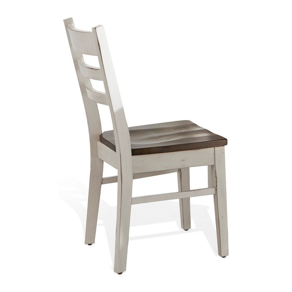 Benjara Orso Dining Chair Set of 2, Ladderback, White And Dark Brown Mahogany