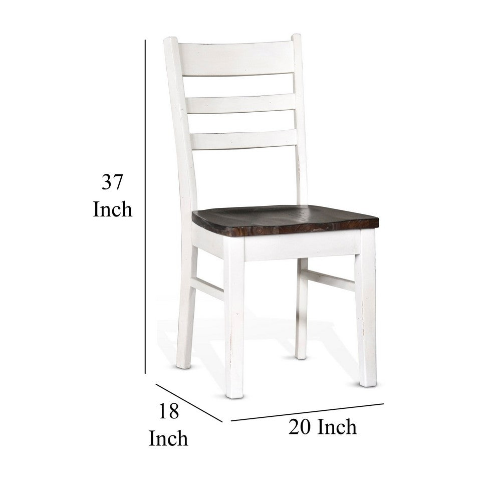 Benjara Orso Dining Chair Set of 2, Ladderback, White And Dark Brown Mahogany