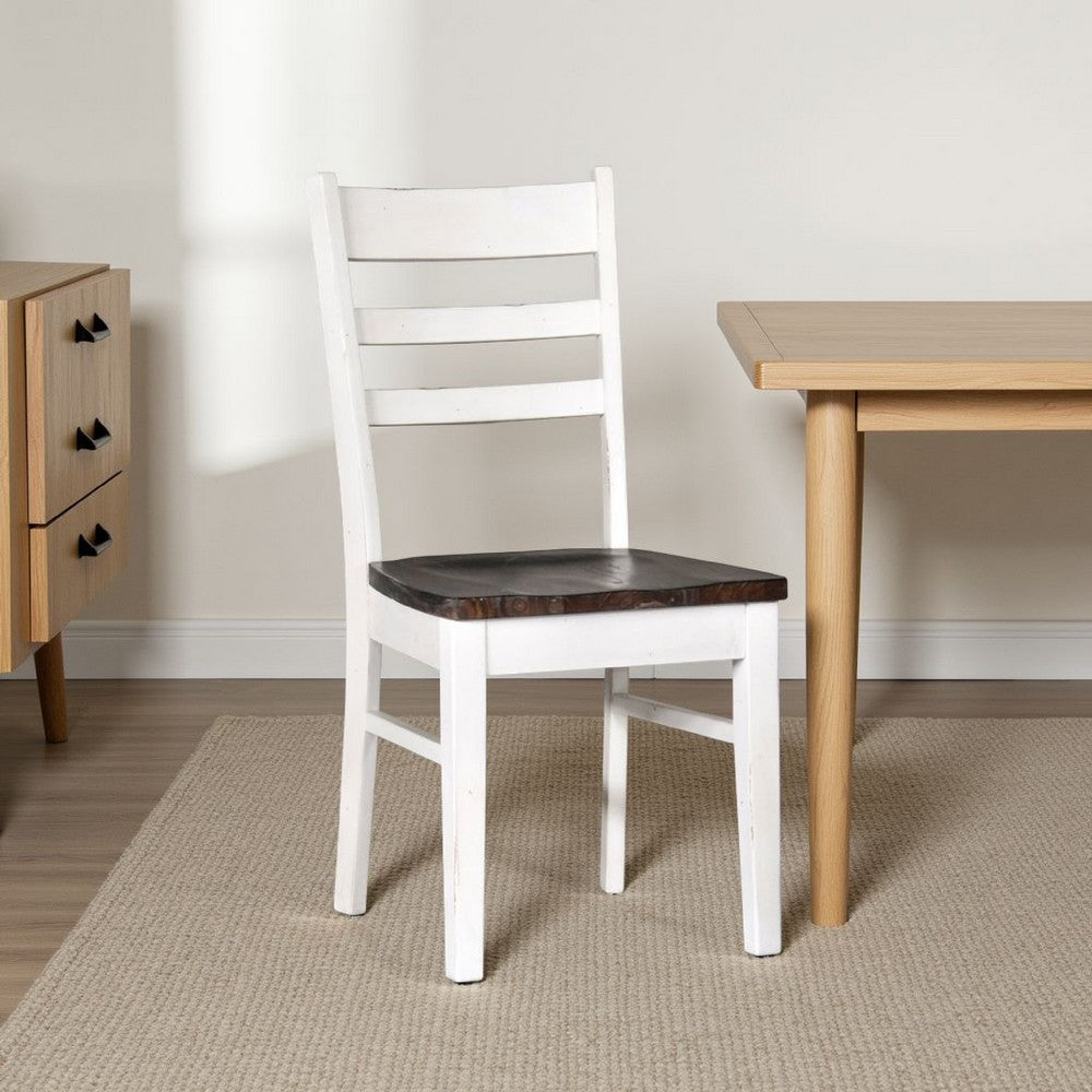 Benjara Orso Dining Chair Set of 2, Ladderback, White And Dark Brown Mahogany