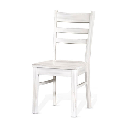 Benjara Sime Dining Chair Set of 2, Ladderback Design, Off White Mahogany Wood