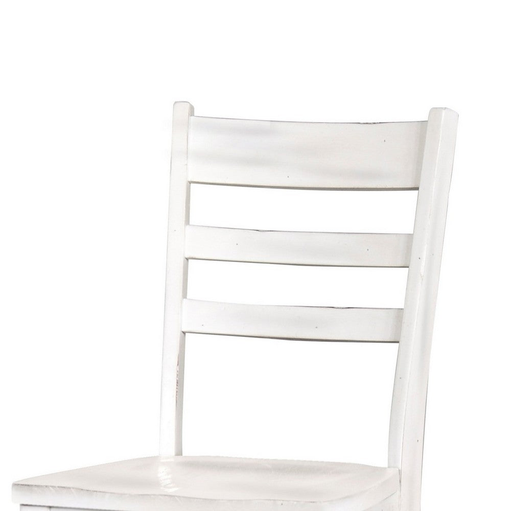 Benjara Sime Dining Chair Set of 2, Ladderback Design, Off White Mahogany Wood
