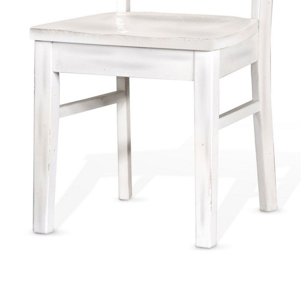 Benjara Sime Dining Chair Set of 2, Ladderback Design, Off White Mahogany Wood