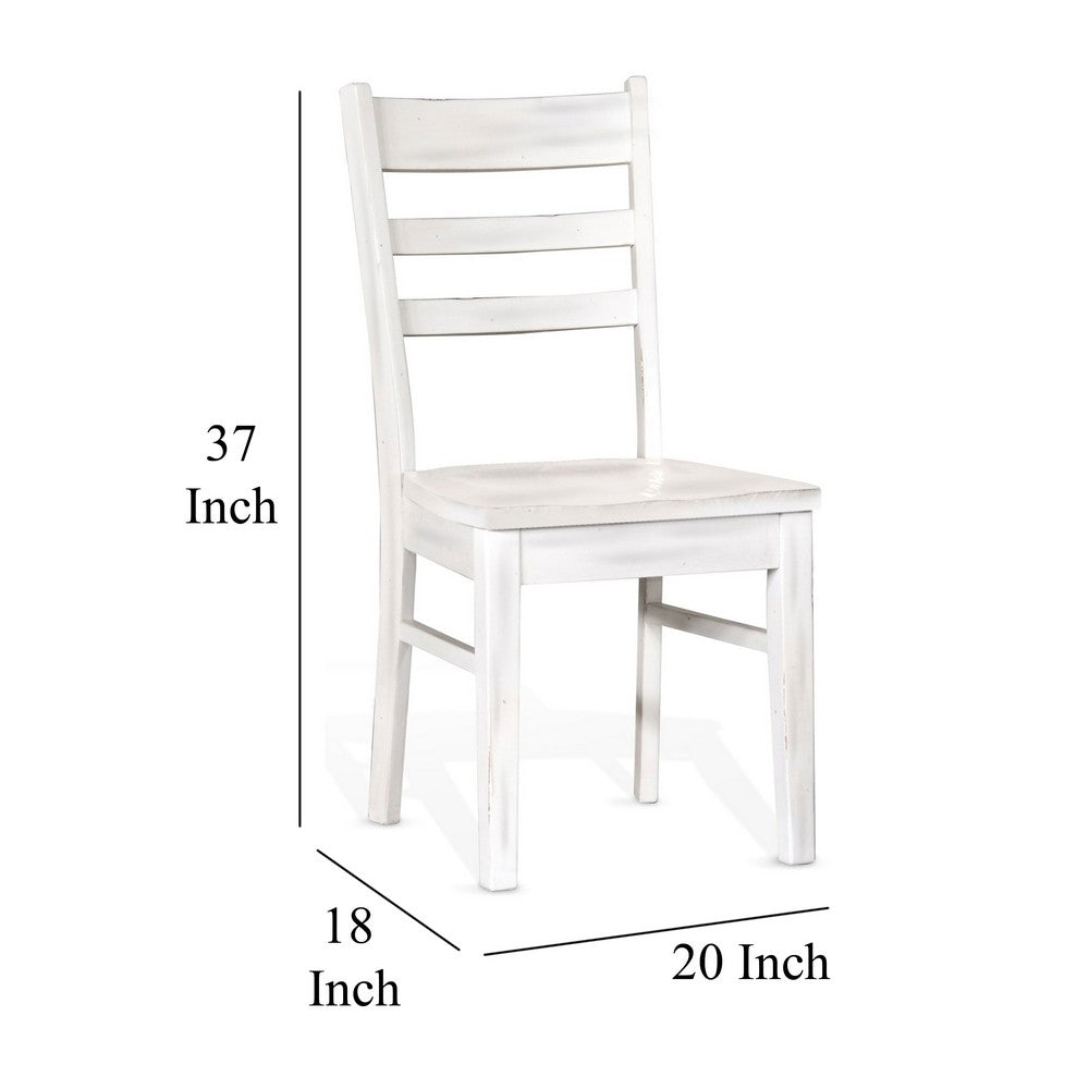 Benjara Sime Dining Chair Set of 2, Ladderback Design, Off White Mahogany Wood