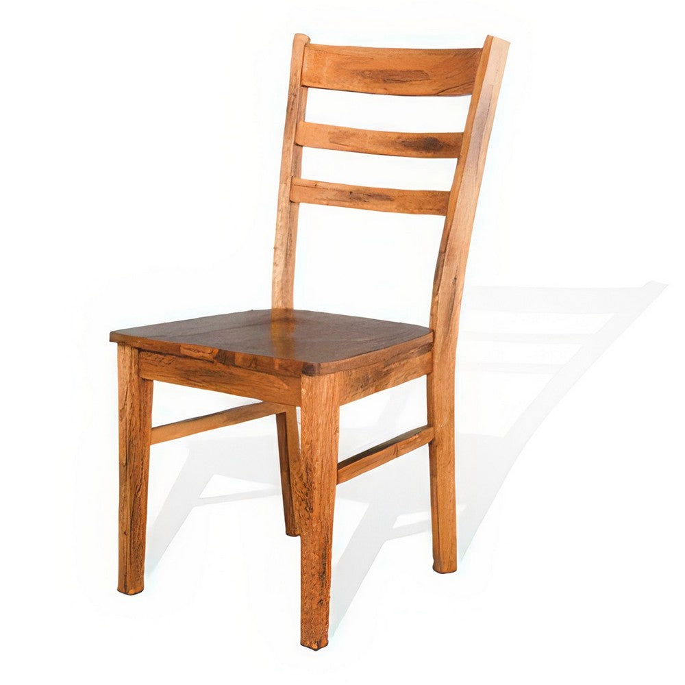 Benjara Marv Dining Chair Set of 2, Ladderback Design, Light Brown Mindi Wood