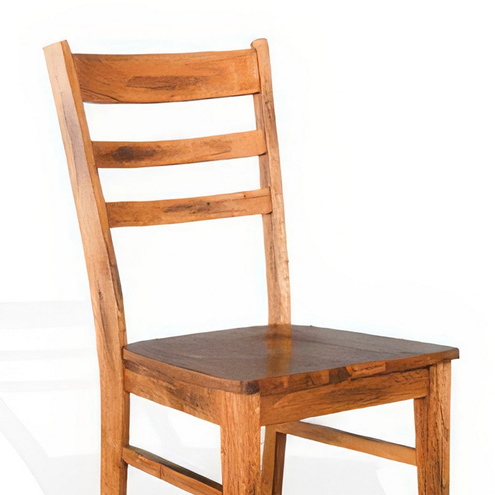Benjara Marv Dining Chair Set of 2, Ladderback Design, Light Brown Mindi Wood
