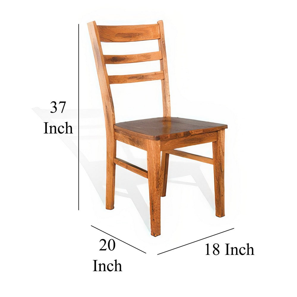 Benjara Marv Dining Chair Set of 2, Ladderback Design, Light Brown Mindi Wood