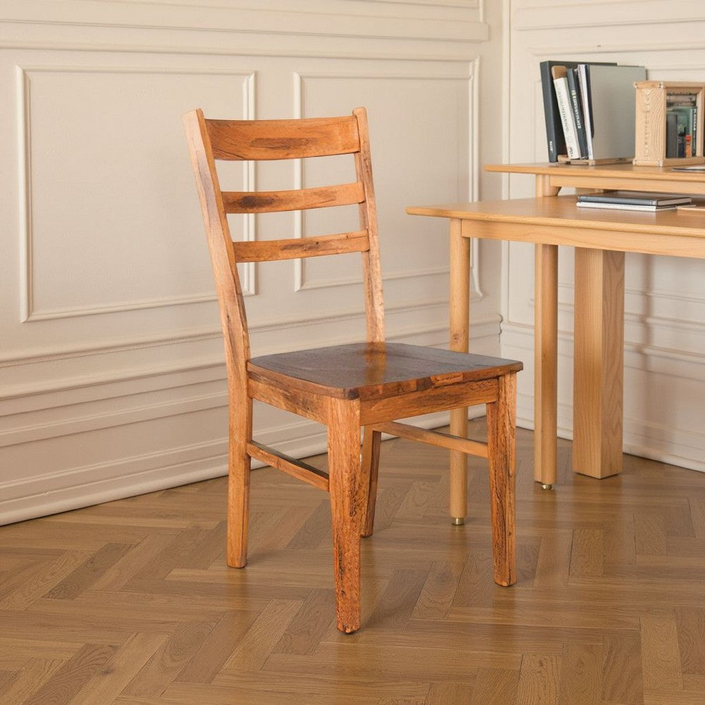 Benjara Marv Dining Chair Set of 2, Ladderback Design, Light Brown Mindi Wood