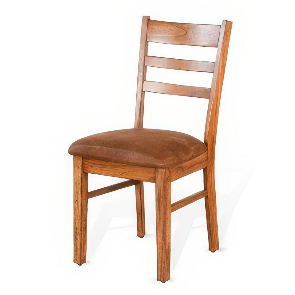 Benjara Marv Dining Chair Set of 2, Ladderback, Saddle Seat, Light Brown Wood