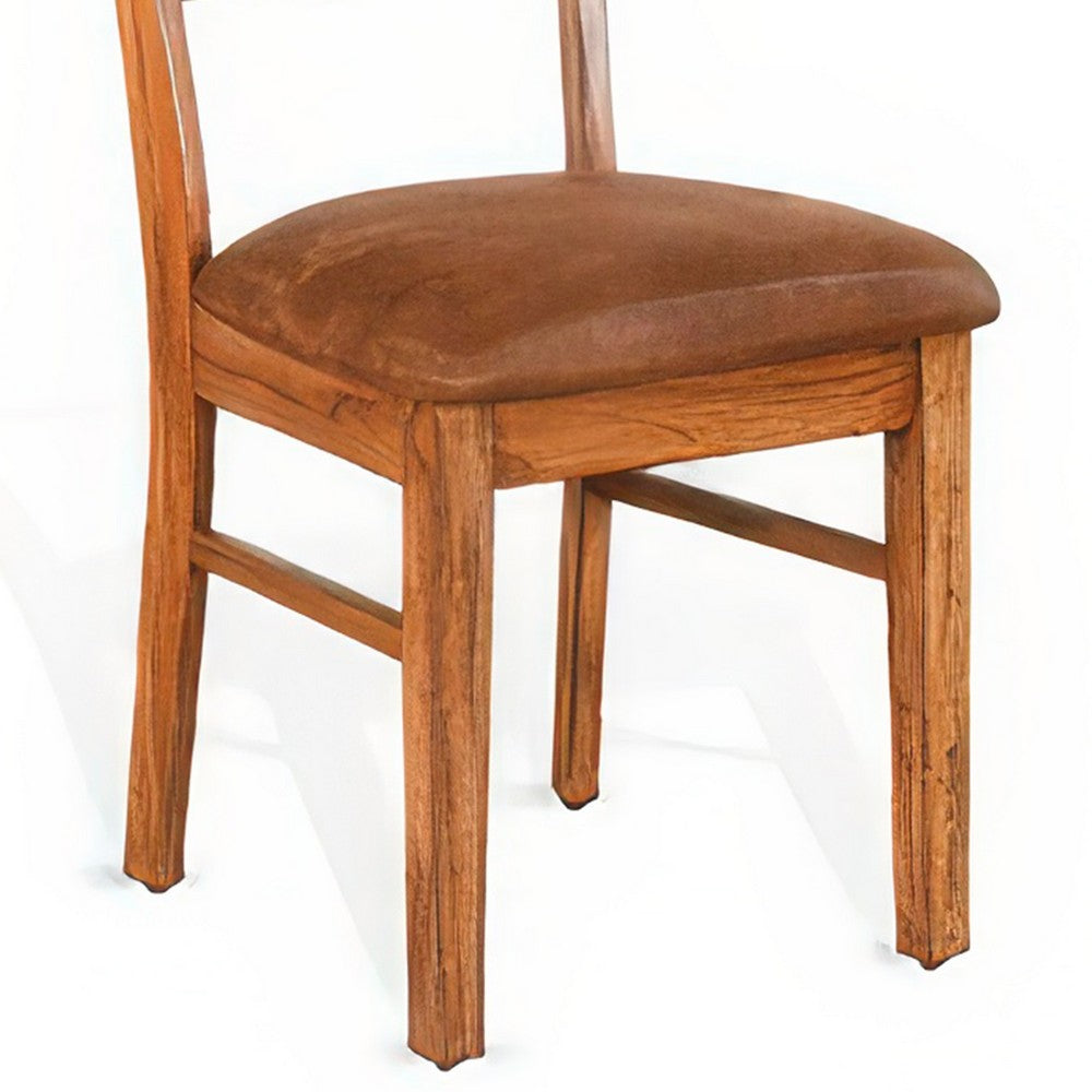 Benjara Marv Dining Chair Set of 2, Ladderback, Saddle Seat, Light Brown Wood