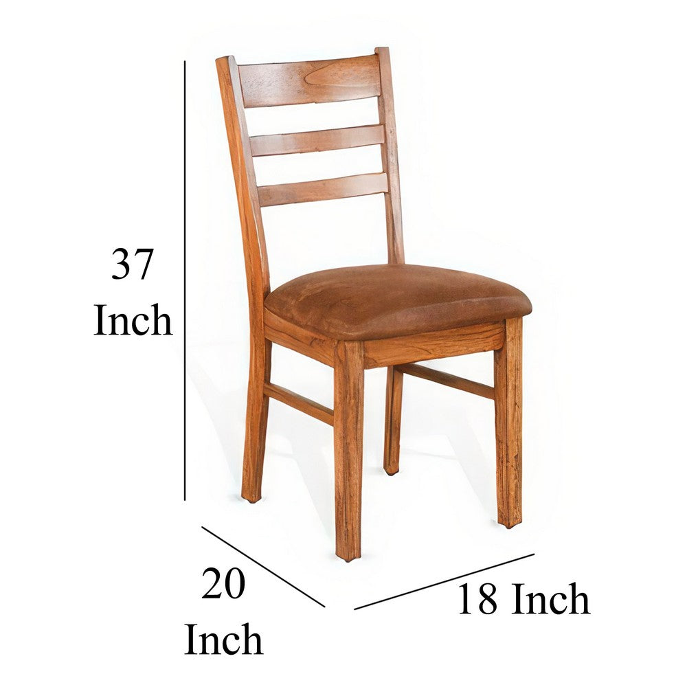 Benjara Marv Dining Chair Set of 2, Ladderback, Saddle Seat, Light Brown Wood