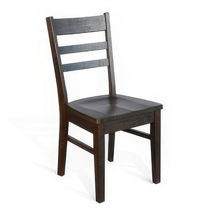 Benjara Flint Dining Chair Set of 2, Ladderback Design, Dark Brown Mahogany