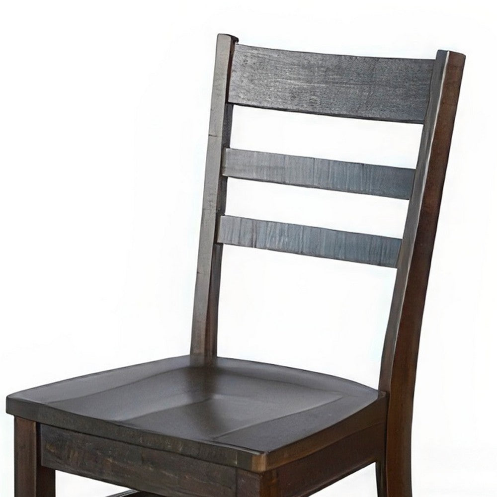 Benjara Flint Dining Chair Set of 2, Ladderback Design, Dark Brown Mahogany