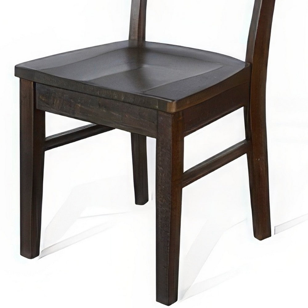 Benjara Flint Dining Chair Set of 2, Ladderback Design, Dark Brown Mahogany
