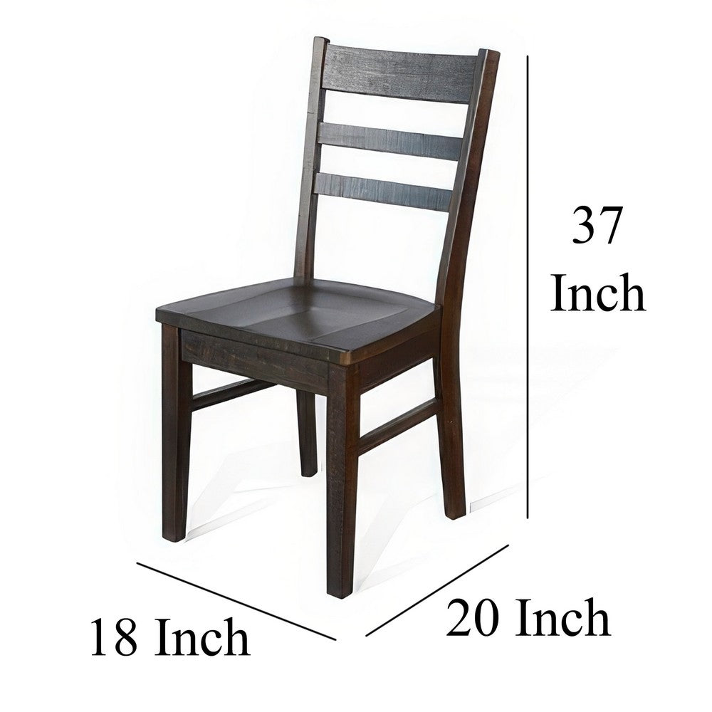 Benjara Flint Dining Chair Set of 2, Ladderback Design, Dark Brown Mahogany