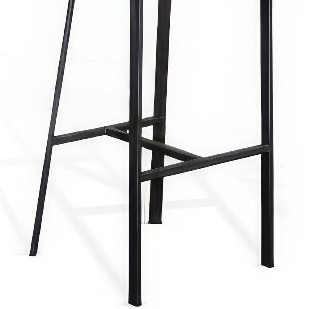 Benjara Flint Barstool Chair Set of 2, Round Seat, Dark Brown Mahogany, Black