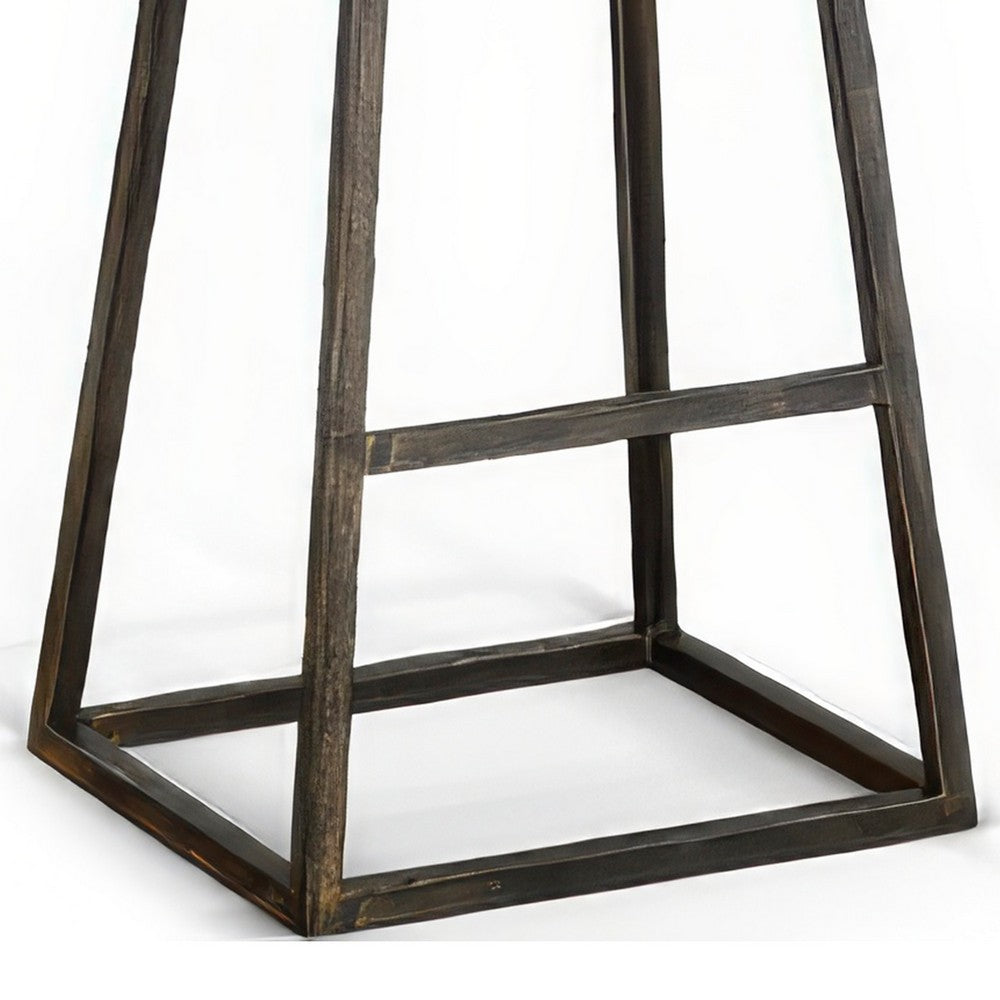 Benjara Marv Barstool Set of 2, Brown Contoured Mahogany Wood, Black Metal