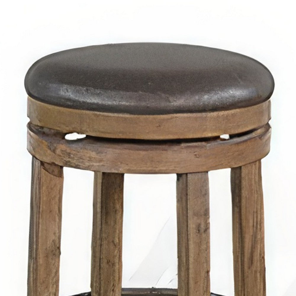 Benjara Yael Swivel Counter Stool Set of 2, Gray Faux Leather, Brown, Black